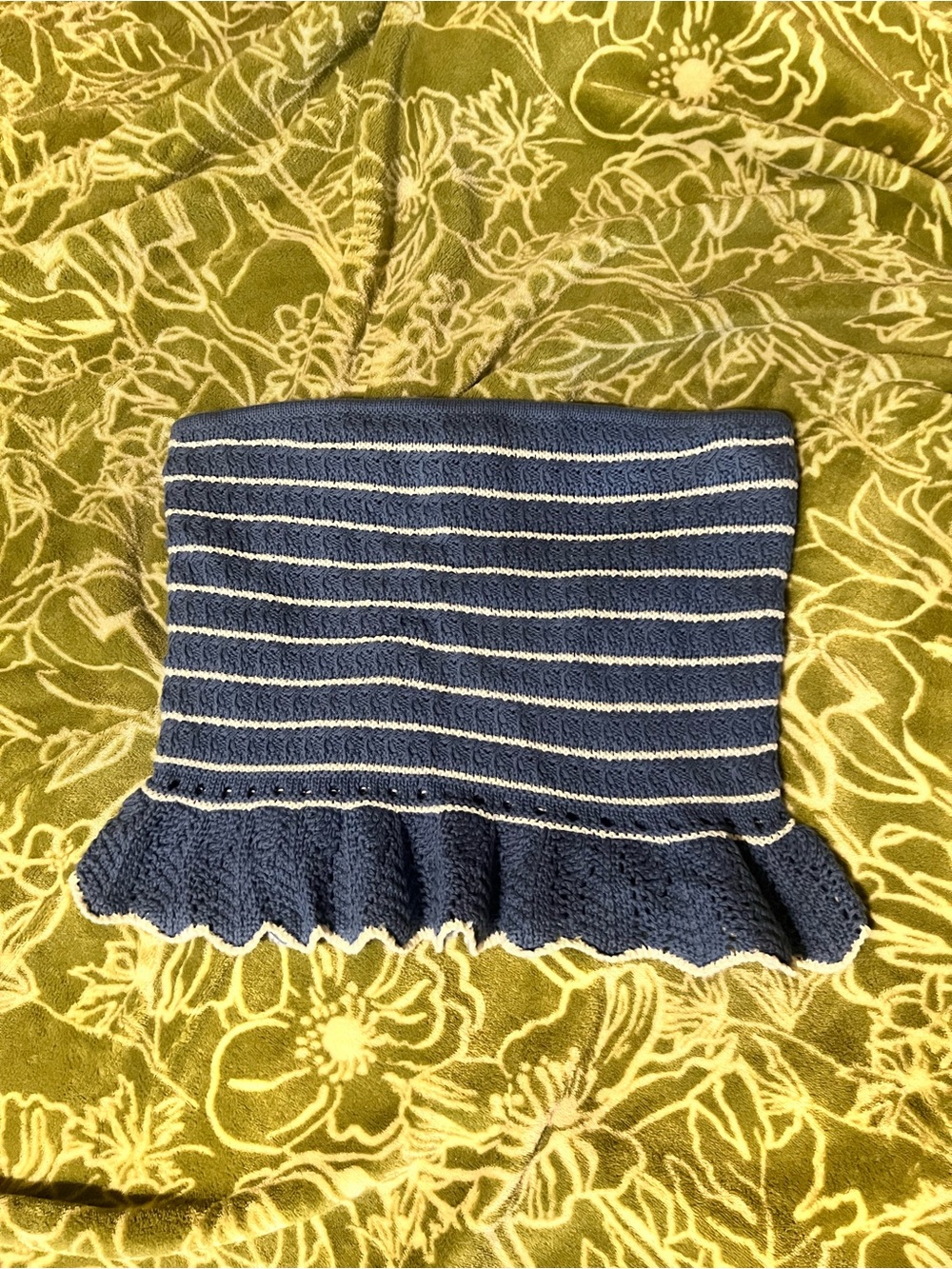 American Eagle Outfitters Navy Blue and White Striped Knit Tube Top